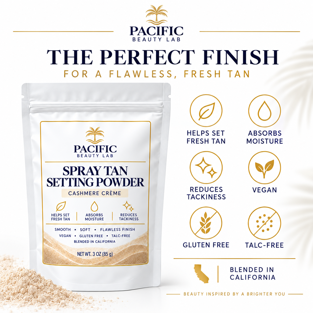 Pacific Beauty Lab Spray Tan Setting Powder – Cashmere Crème – 3 oz