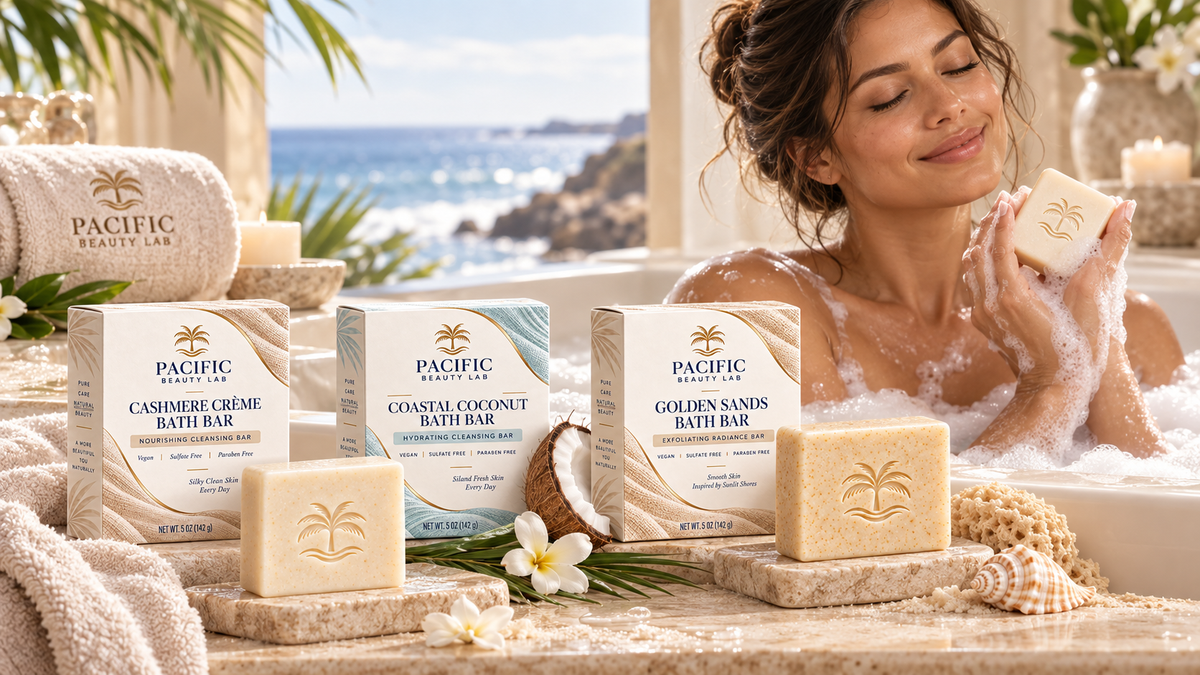 Pacific Beauty Lab Body Soaps Collection - Coming Soon - Cashmere Crème, Coastal Coconut, and Golden Sands Body Soaps