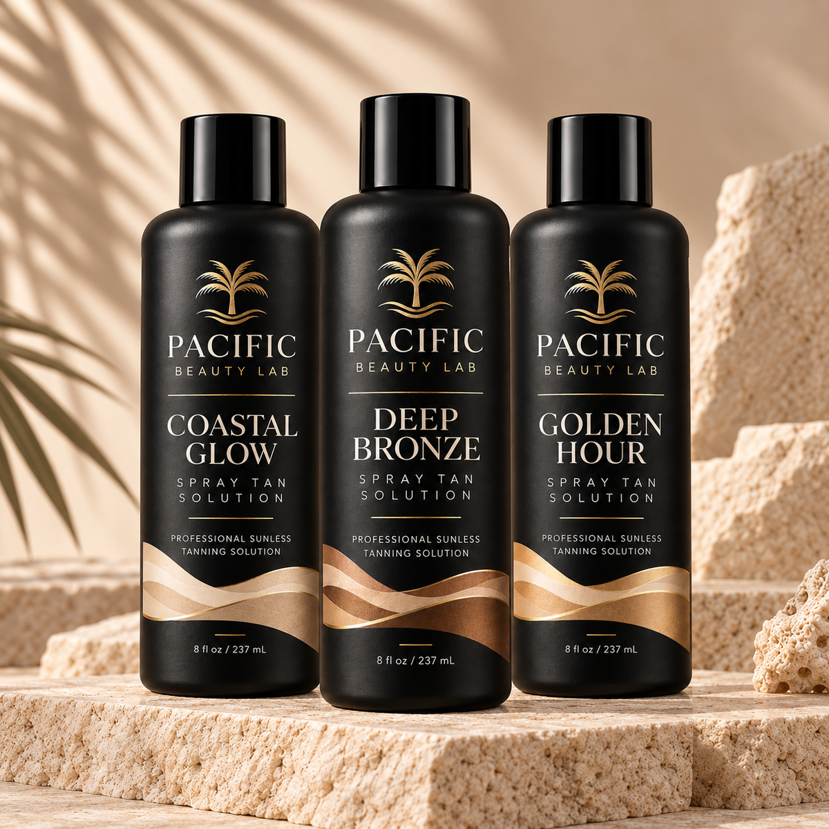 Pacific Beauty Lab Spray Tan Solutions – Bronze Glow, Golden Hour, Deep Bronze – Coming Soon