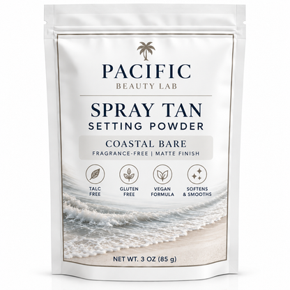 Pacific Beauty Lab Coastal Bare Fragrance-Free Spray Tan Setting Powder matte finish 3 oz pouch on white background