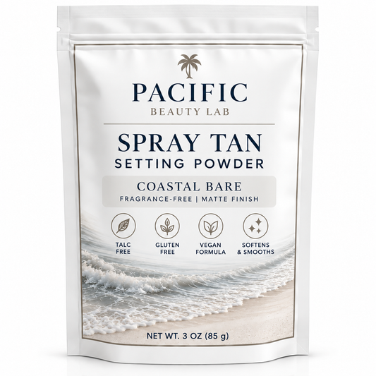 Pacific Beauty Lab Coastal Bare Fragrance-Free Spray Tan Setting Powder matte finish 3 oz pouch on white background