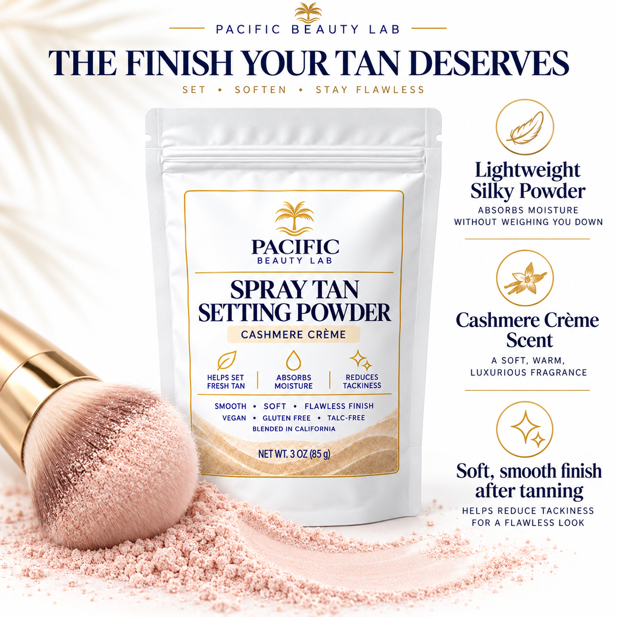 Pacific Beauty Lab Spray Tan Setting Powder – Cashmere Crème – 3 oz
